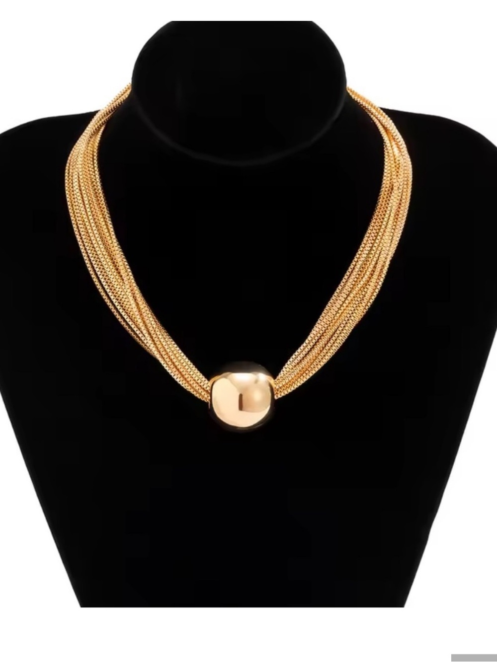 Gold Multi-Strand Choker with Dome Bead - Picture 2 of 4